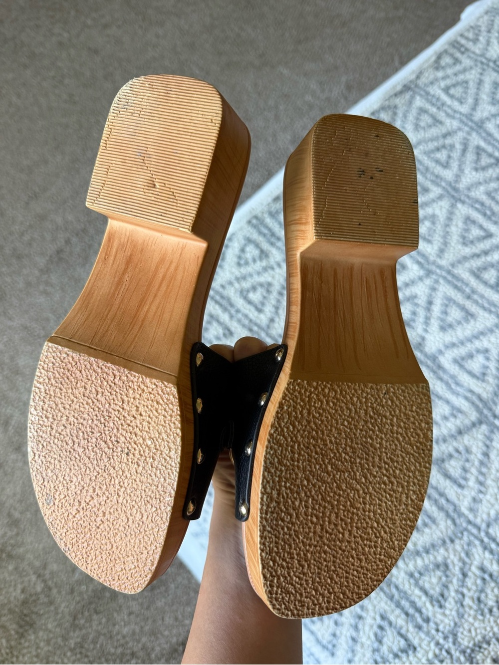 Steve Madden Black Slide Sandals with Gold Chain Accent - Picture 3 of 3